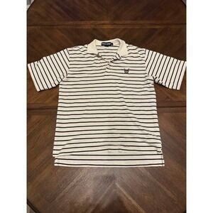 Polo Golf Ralph Lauren Mens Large Striped Cotton Polo Shirt Cream Navy Blue L